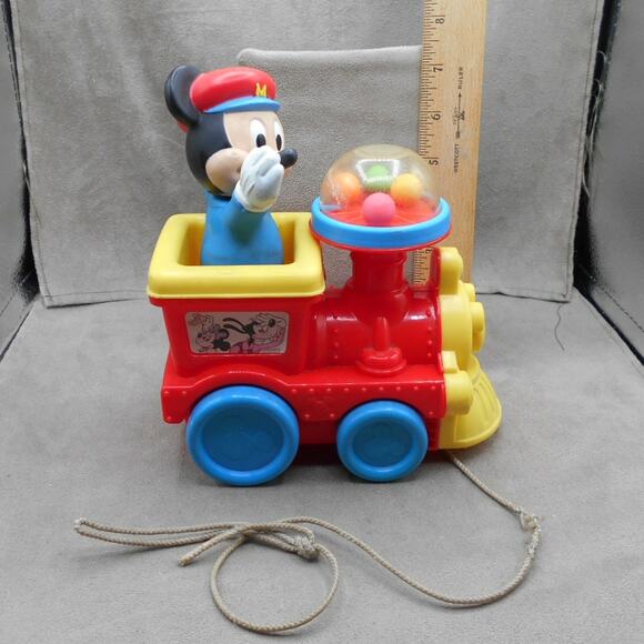 Vintage Disney Mickey Mouse Pull 'n Pop Train Popping Balls Pull Toy - Picture 3 of 7